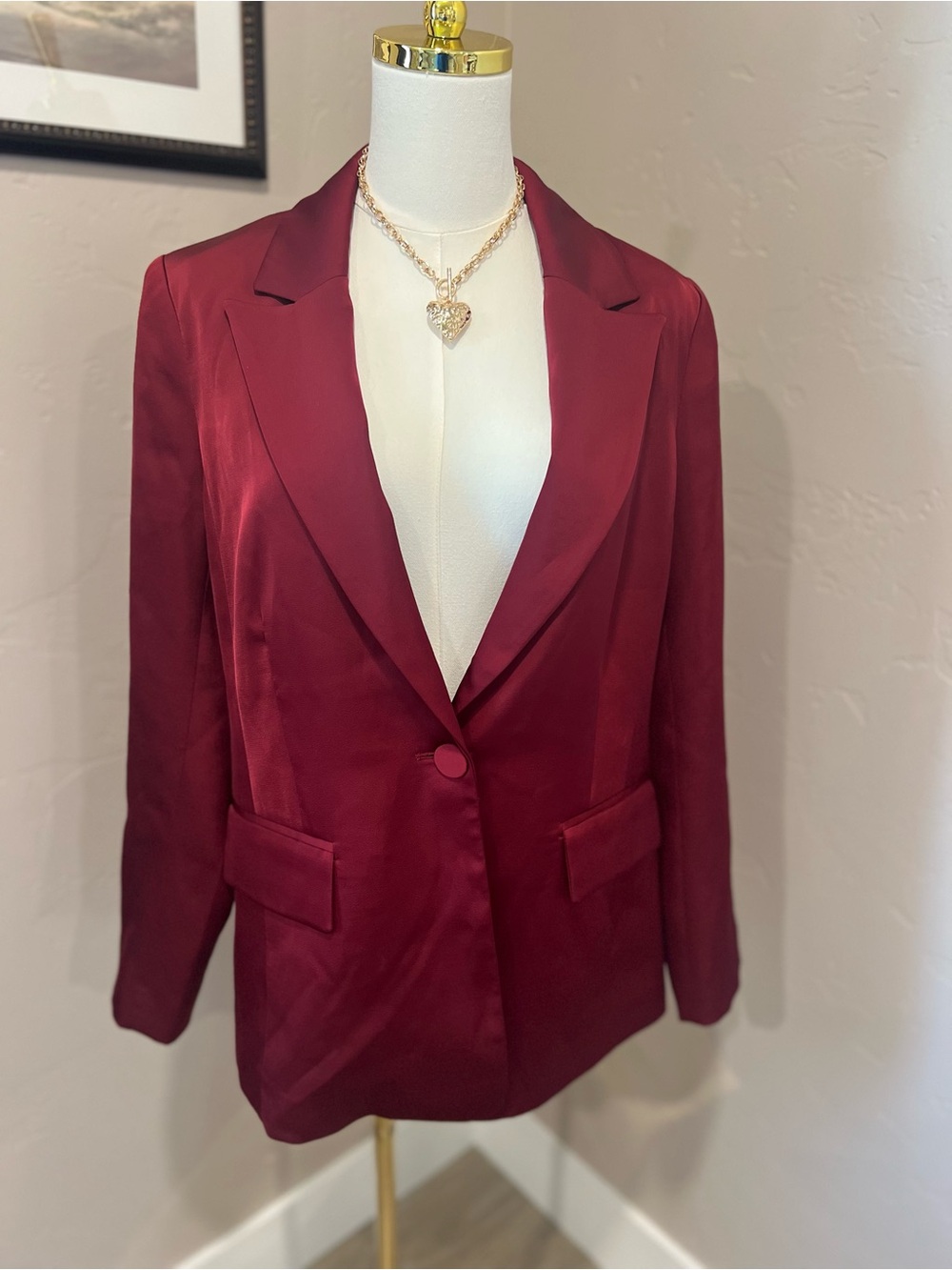 Ella Woman’s Burgundy Satin Blazer Jacket